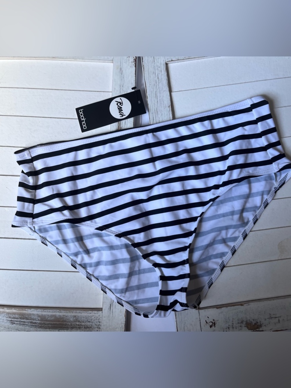 boohoo Beach Woman Black & White Striped Swim Briefs